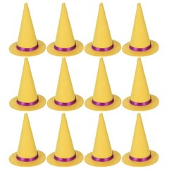 12Pcs Mini Felt Witch Hats Yellow Reusable Halloween Bottle Toppers Party Decor