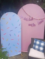 Baby Sprinkle Decorations (6 ft arch cover, banner, plates/cups/napkins, & bow)