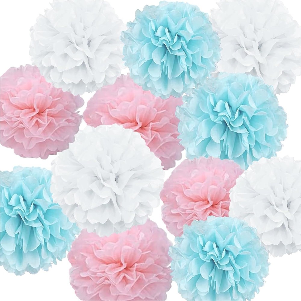 36PCS MIXED TISSUE PAPER POM POMS FLOWER BALLS PLUFFY WEDDING PARTY DECORATION