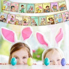 Racenaf Vintage Easter Banner – 17pcs Pennant Decorations, Pastel, Multicolor