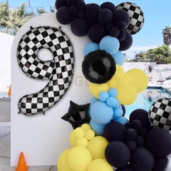 40 Inch Checkered Number Balloon 9 Black and White Race Car Birthday Balloons…