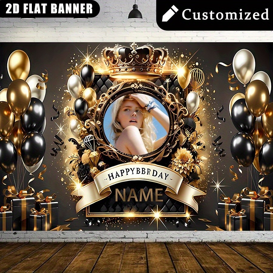 1pc 2D Crown Theme Personalized Custom Birthday Banner Backdrop Indoor❀
