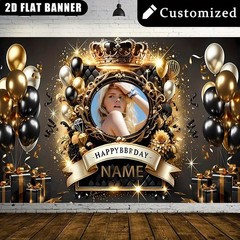 1pc 2D Crown Theme Personalized Custom Birthday Banner Backdrop Indoor❀