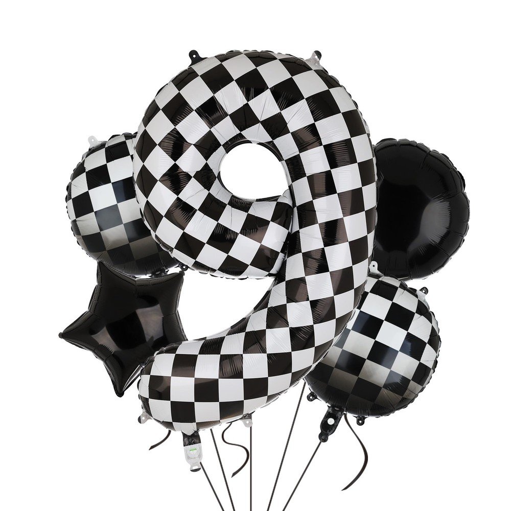 40 Inch Checkered Number Balloon 9 Black and White Race Car Birthday Balloons…