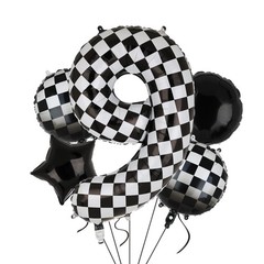 40 Inch Checkered Number Balloon 9 Black and White Race Car Birthday Balloons…