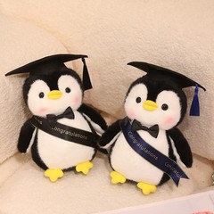 Graduation Penguin Plush Toy Stuffed Animal with Cap and Sash for Grad Gift