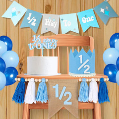 1/2 Birthday Boy Half Birthday Decorations – 4PCS Blue 6 Month Party Set with 1/