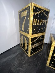 70th Birthday Decorative Boxes Stackable Cubes Black And Gold