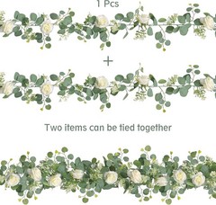 2Pcs(13 Ft) Artificial Eucalyptus Flower Garland with White Rose Flowers,Faux