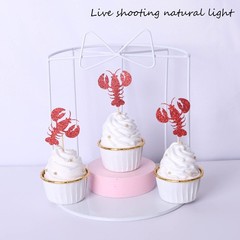 24 Pack Crawfish Cupcake Toppers Red Glitter Lobster Cupcake Food Picks Brida…
