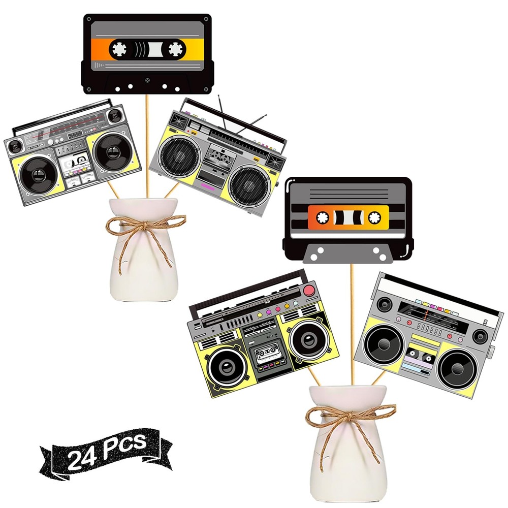 24 Pcs Music Centerpieces for Table 80s 90s Party Decorations Radio Boombox T…