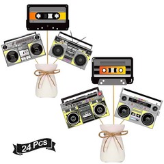 24 Pcs Music Centerpieces for Table 80s 90s Party Decorations Radio Boombox T…