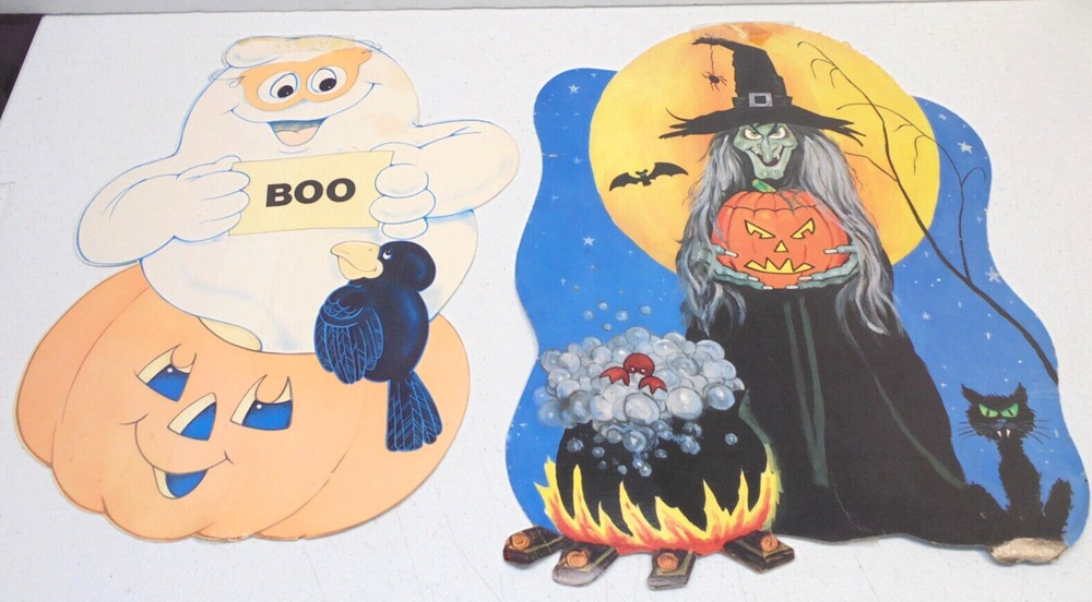 Vintage Halloween Cutouts Paper Decorations Witch Ghost