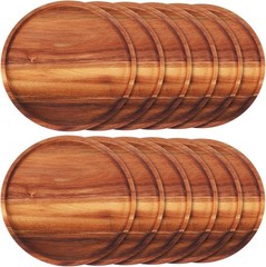 Rtteri 12 Pcs Acacia Wood Dinner Plates Round Dishes 0.95 Inches, Brown