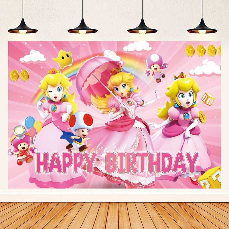 Super Mario Princess Peach Birthday Backdrop Castle Background Photo Banner