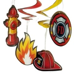 10-Pack Firefighter Fireman Party Dangling Swirls