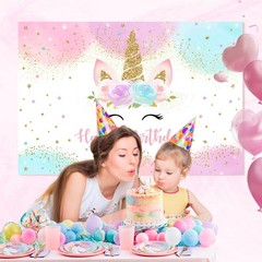 Mocsicka 7x5ft Unicorn Birthday Backdrop Girls Party Decoration Photo Booth Prop