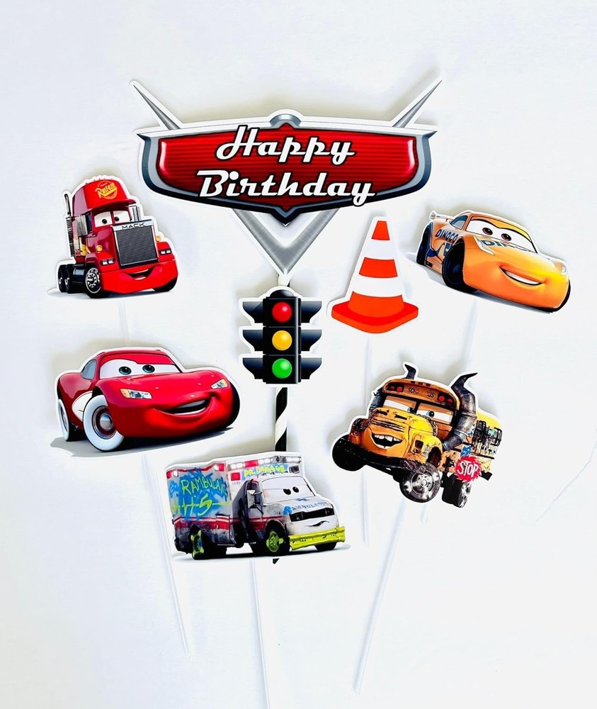 Happy Birthday Cars Lightning McQueen Themed Cake Topper