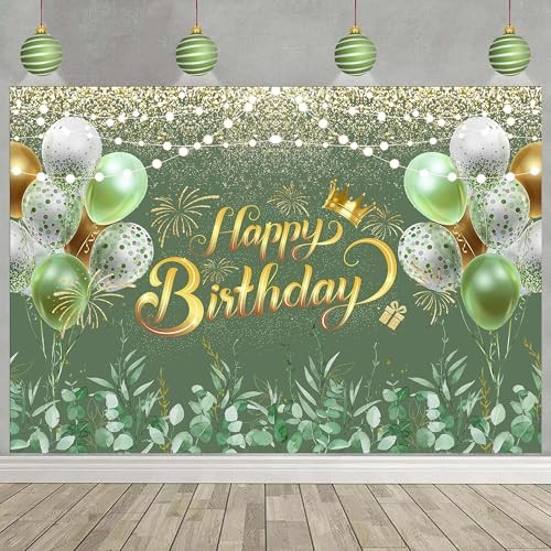 ery Sage Happy Birthday Banner Backdrop Decorations Eucalyptus Leaves Green