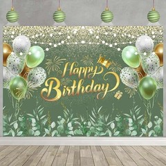 ery Sage Happy Birthday Banner Backdrop Decorations Eucalyptus Leaves Green