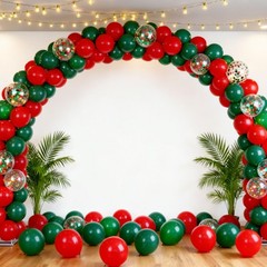 Red and Dark Green Balloons – 50pcs 12inch Christmas Balloons with Ribbons fo…