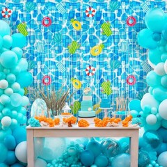 4 Pack Pool Party Backdrop Decoration 3.3×6.6 ft Summer Beach Foil Fringe