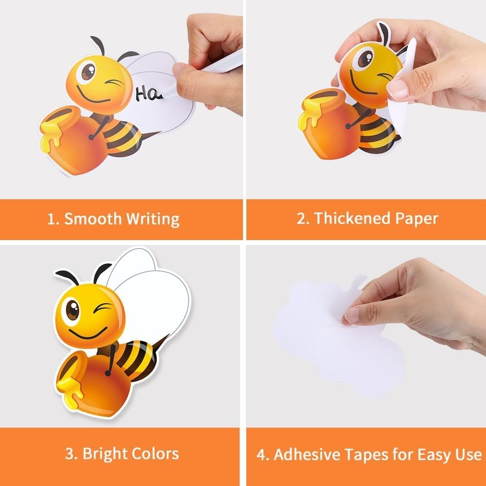 90Pcs 5In Bee Paper Cutouts with 180Pcs Glue Points,Bee Cut Outs Bulletin Boa…