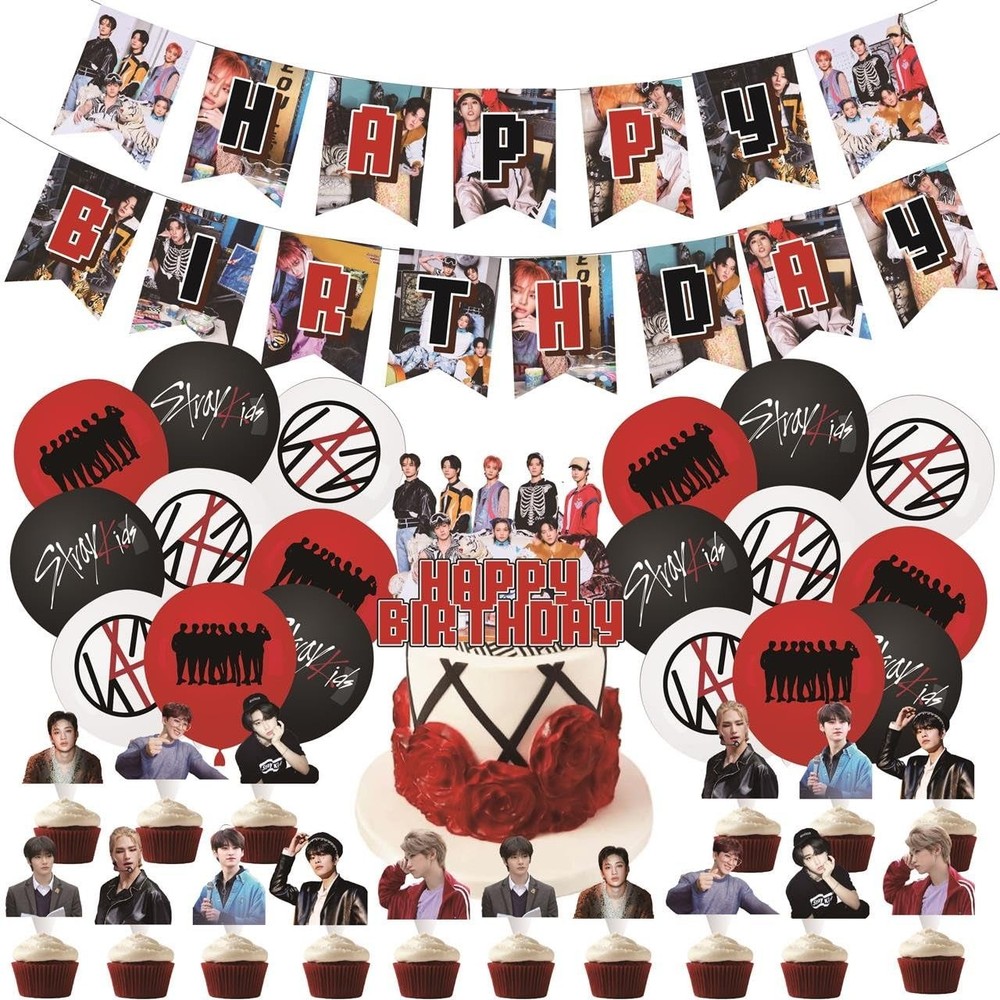 Stray Kids Merch 5 Star Party Decorations Include Happy Birthday Banners, Cak…