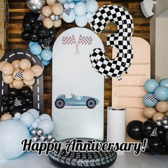 Checkered Number 3 Balloon 40 Inch, Large Foil Black and White Number Balloon…