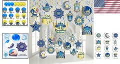 Elegant 30-Piece Eid Decor with Swirls, Stars, and Lanterns for Celebrations