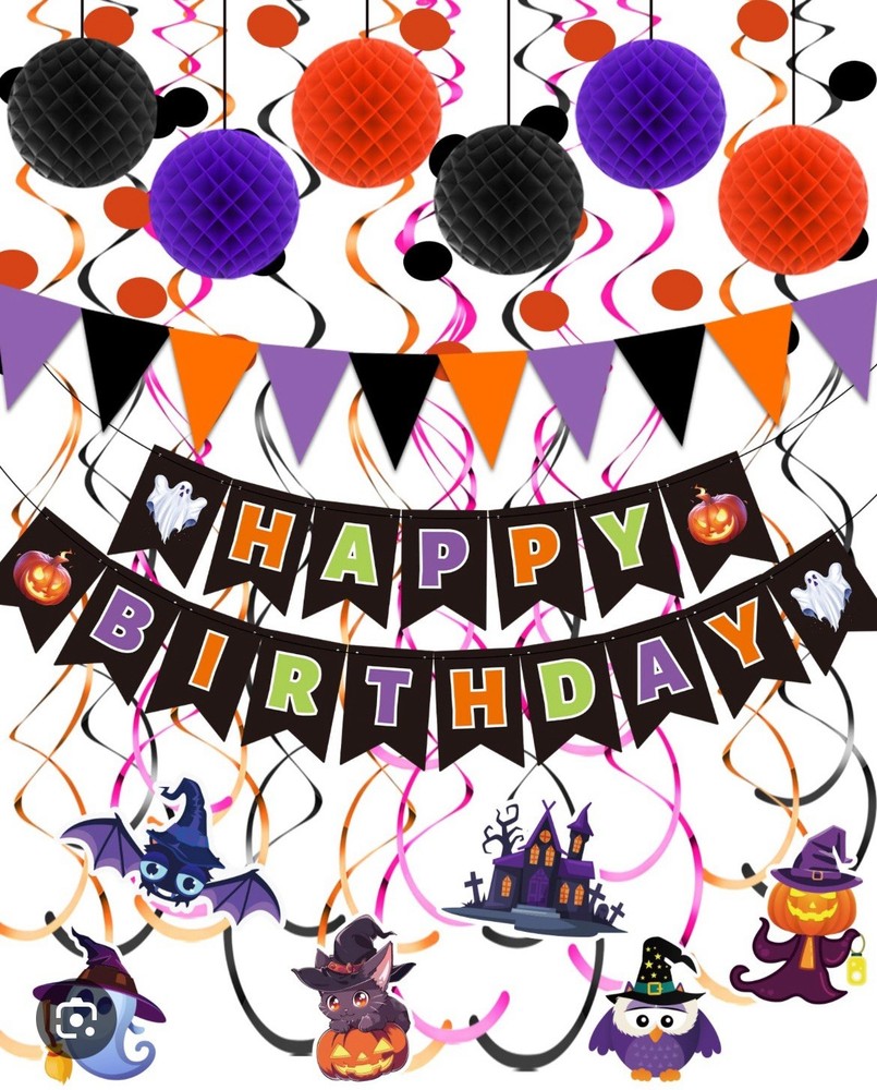 Halloween Birthday Party Decorations – Happy Halloween Birthday Banner