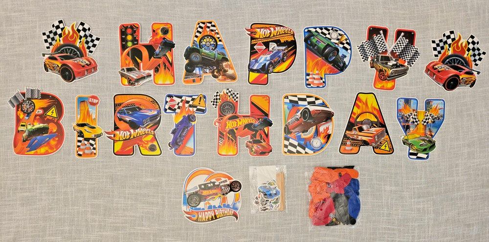 Hotwheels Party Supplies Set Birthday Decor Banner Tableware Balloons US Seller!