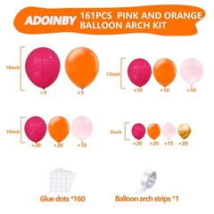 Pink and Orange Balloon Arch Kit, 161Pcs Hot Pink Orange Metallic Gold Latex …
