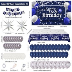 Navy Blue Birthday Decorations for Men Boys Women Girls, 80 PCS Blue and