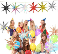 4D 14 Point One-Piece Star Cone Balloon Metallic Spike Explosion Star Balloon, 6