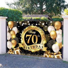 Happy 70Th Birthday Decoration Backdrop Banner Black Gold Extra Large Fabric