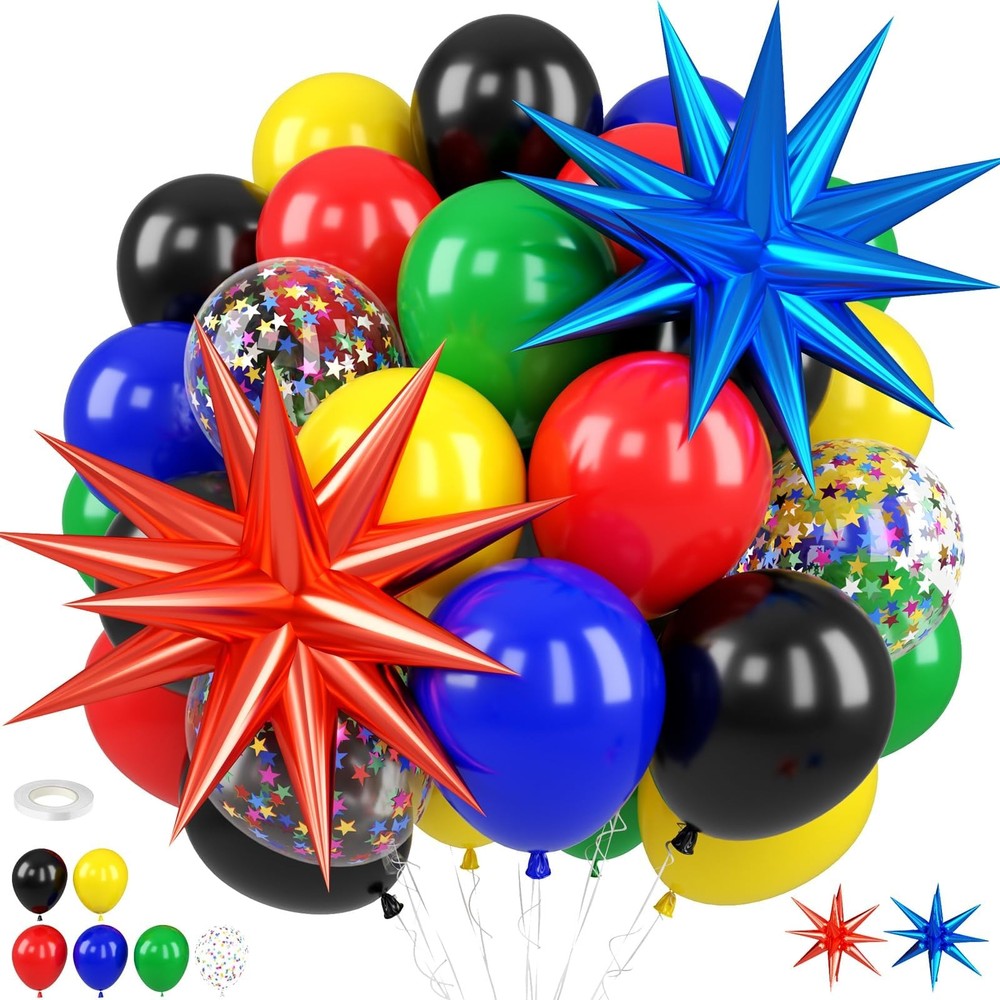 Red Blue Green Black Balloons, Red Yellow Blue Green Black Balloons with Star…