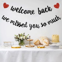 Glitter Black Welcome Back We Missed You So Much Banner,NO DIY,for Welcome Ho…