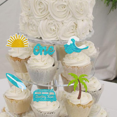 24 Pack Surfing Theme First Birthday Cupcake Toppers The Big One Party Decoratio