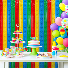 2Pack Building Block Foil Fringe Curtains,3.3X6.6Ft Building Block Theme Party D