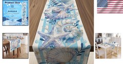 Beach Table Runner Seashell Starfish Coastal Dining Party Decor Polyester Summer