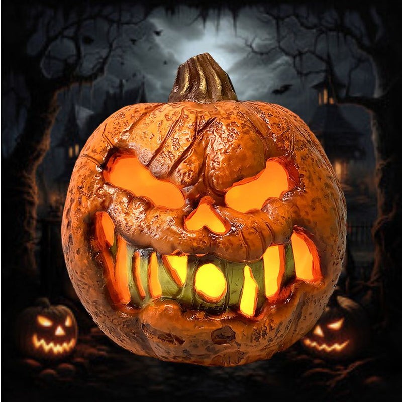 Tekky Toys 8″ Flame Effect Rotted Animated Pumpkin Halloween Prop Jack-o-lantern