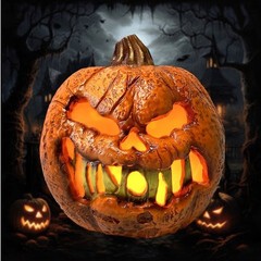 Tekky Toys 8″ Flame Effect Rotted Animated Pumpkin Halloween Prop Jack-o-lantern