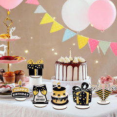 Happy Birthday Table Decorations & Centerpieces – 12-Piece Black & Gold Wooden G