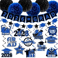 Blue Graduation Decorations, 2026 Grad Banner and Congrats Blue&black