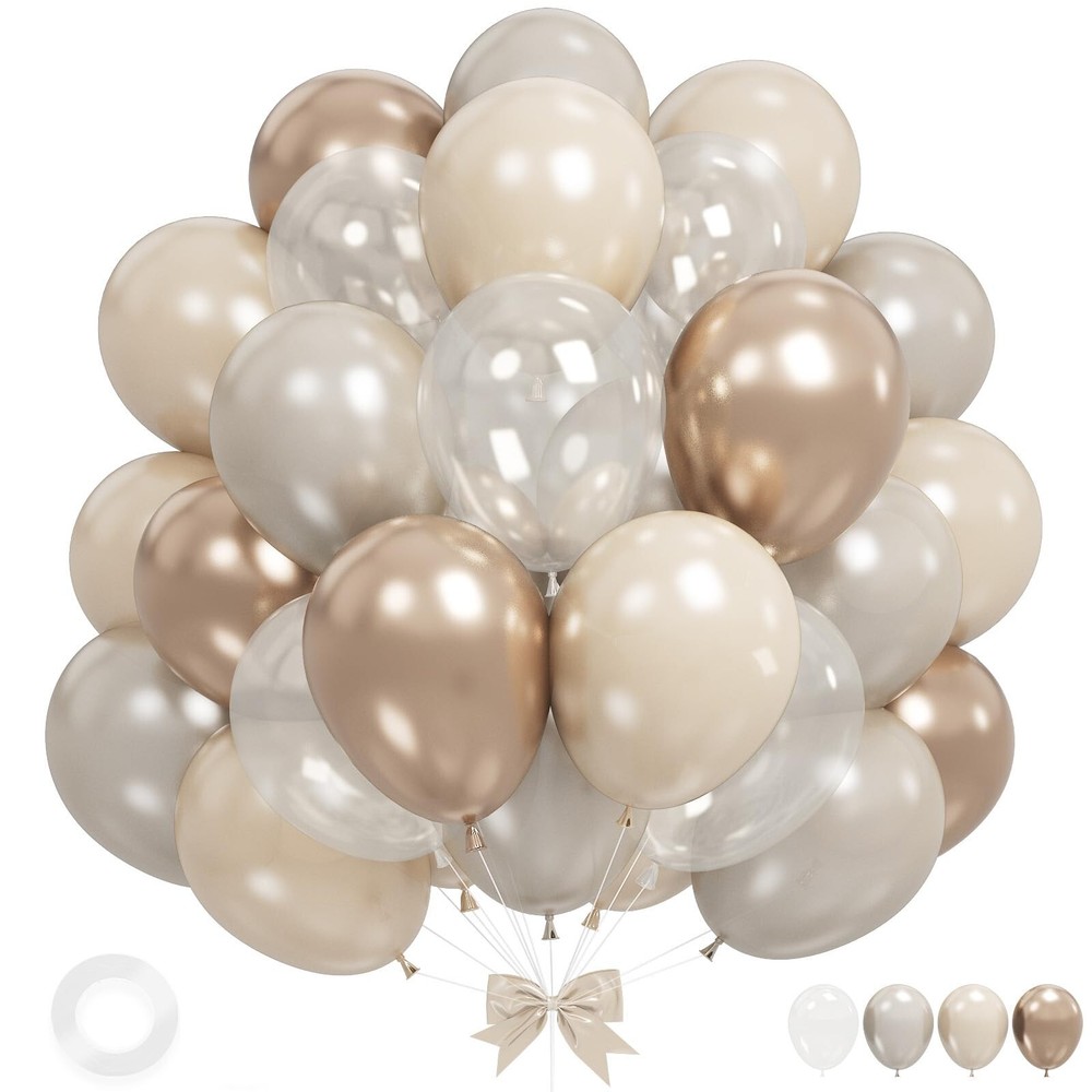 Beige White Gold Balloons,12 Inchs Sand White Metallic Champagne Clear Bride …