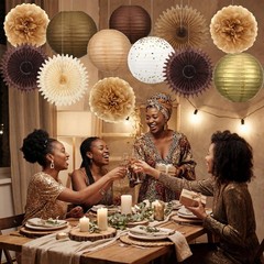 14 PCS Exhale Party Brown Decorations Theme Set Paper Honeycomb Lantern Fan