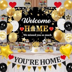 Welcome Home Decoration – Black Gold We Missed You Banner, Glitter Party Sign &