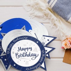 Happy 50th Birthday Blue Silver Glitter Swirls Streamers Party Decorations 15pc