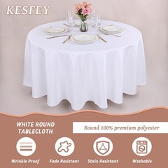 Kesfey 6 Packs Round Tablecloth 70 Inches White Polyester Table Cloths Stain …
